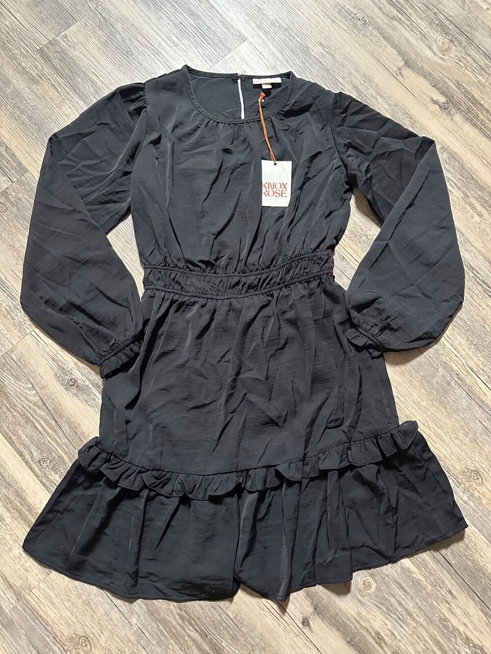 Knox Rose Women's Long Sleeve Satin Dress Black Size XS Bubble Sleeve LBD